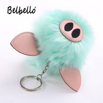 Cute 2019 Charm Pompom Pig Plush Keychain Pendant Women Piglets Key Chain Rings Fluffy Faux Rabbit Fur Ball Pendant