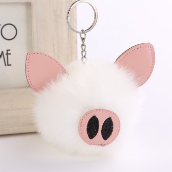 Cute 2019 Charm Pompom Pig Plush Keychain Pendant Women Piglets Key Chain Rings Fluffy Faux Rabbit Fur Ball Pendant