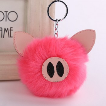 Cute 2019 Charm Pompom Pig Plush Keychain Pendant Women Piglets Key Chain Rings Fluffy Faux Rabbit Fur Ball Pendant