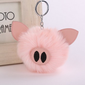 Cute 2019 Charm Pompom Pig Plush Keychain Pendant Women Piglets Key Chain Rings Fluffy Faux Rabbit Fur Ball Pendant