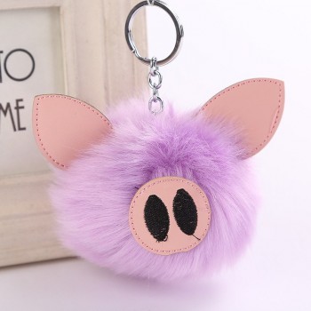 Cute 2019 Charm Pompom Pig Plush Keychain Pendant Women Piglets Key Chain Rings Fluffy Faux Rabbit Fur Ball Pendant