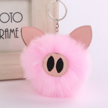 Cute 2019 Charm Pompom Pig Plush Keychain Pendant Women Piglets Key Chain Rings Fluffy Faux Rabbit Fur Ball Pendant