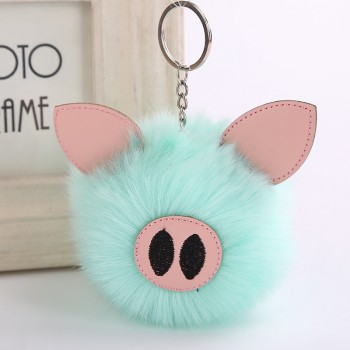 Cute 2019 Charm Pompom Pig Plush Keychain Pendant Women Piglets Key Chain Rings Fluffy Faux Rabbit Fur Ball Pendant