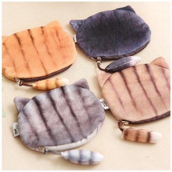 New Small Tail Cat Plush Coin Purse Cute Cartoon Stuffed Animals Coin Plush Pouch Kids Purse Holder Children Gifts Plush Purse