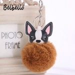 Faux Rabbit Fur Ball Dog plush Keychains Fluffy Leather Key Handbag Purse Plush Car Holder Charms Pendent Keyring Porte Clef