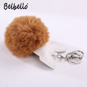 Faux Rabbit Fur Ball Dog plush Keychains Fluffy Leather Key Handbag Purse Plush Car Holder Charms Pendent Keyring Porte Clef