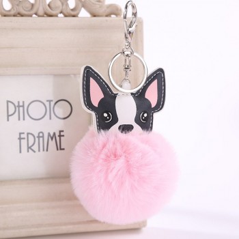 Faux Rabbit Fur Ball Dog plush Keychains Fluffy Leather Key Handbag Purse Plush Car Holder Charms Pendent Keyring Porte Clef
