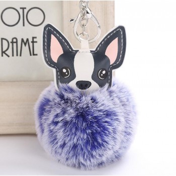 Faux Rabbit Fur Ball Dog plush Keychains Fluffy Leather Key Handbag Purse Plush Car Holder Charms Pendent Keyring Porte Clef