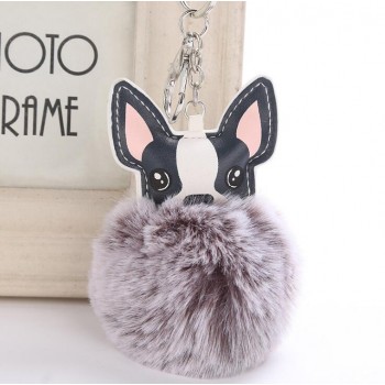 Faux Rabbit Fur Ball Dog plush Keychains Fluffy Leather Key Handbag Purse Plush Car Holder Charms Pendent Keyring Porte Clef