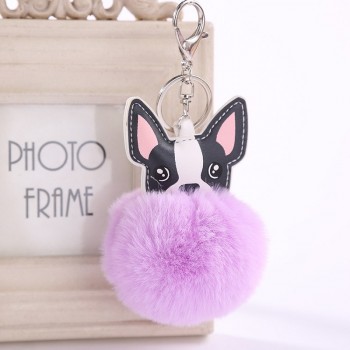 Faux Rabbit Fur Ball Dog plush Keychains Fluffy Leather Key Handbag Purse Plush Car Holder Charms Pendent Keyring Porte Clef