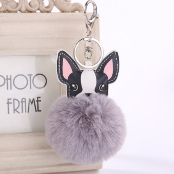 Faux Rabbit Fur Ball Dog plush Keychains Fluffy Leather Key Handbag Purse Plush Car Holder Charms Pendent Keyring Porte Clef