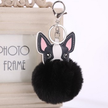 Faux Rabbit Fur Ball Dog plush Keychains Fluffy Leather Key Handbag Purse Plush Car Holder Charms Pendent Keyring Porte Clef