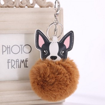 Faux Rabbit Fur Ball Dog plush Keychains Fluffy Leather Key Handbag Purse Plush Car Holder Charms Pendent Keyring Porte Clef