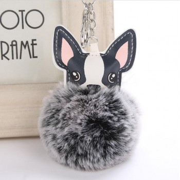 Faux Rabbit Fur Ball Dog plush Keychains Fluffy Leather Key Handbag Purse Plush Car Holder Charms Pendent Keyring Porte Clef