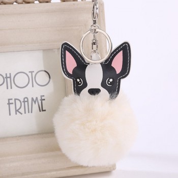 Faux Rabbit Fur Ball Dog plush Keychains Fluffy Leather Key Handbag Purse Plush Car Holder Charms Pendent Keyring Porte Clef