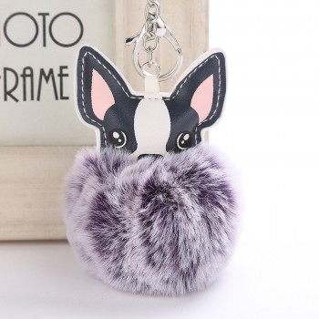 Faux Rabbit Fur Ball Dog plush Keychains Fluffy Leather Key Handbag Purse Plush Car Holder Charms Pendent Keyring Porte Clef
