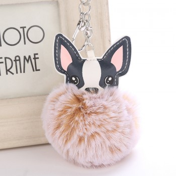 Faux Rabbit Fur Ball Dog plush Keychains Fluffy Leather Key Handbag Purse Plush Car Holder Charms Pendent Keyring Porte Clef