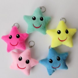 High Quality 2PCS/lot Small Star Toy Cute Metal KeyChain Plush Toy Pendant Women Fluffy Fur Pom Keyring Bag Hang Plush Toy