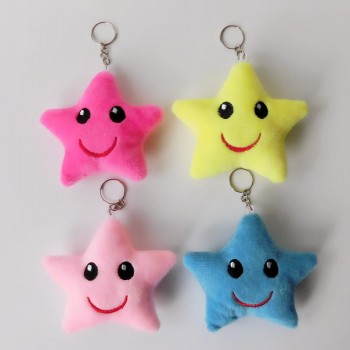 High Quality 2PCS/lot Small Star Toy Cute Metal KeyChain Plush Toy Pendant Women Fluffy Fur Pom Keyring Bag Hang Plush Toy