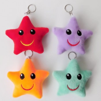 High Quality 2PCS/lot Small Star Toy Cute Metal KeyChain Plush Toy Pendant Women Fluffy Fur Pom Keyring Bag Hang Plush Toy