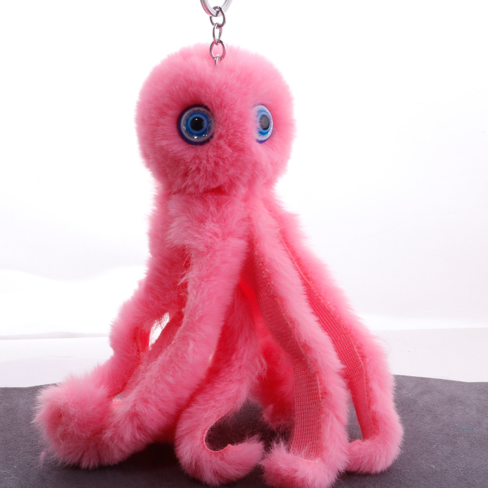 New Mini Kawaii Plush cool octopus Fur keychain Soft Toys Cute Fashion Kids Dolls pompom fluffy Charm Baby For Girls Women gift