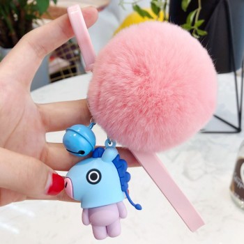 BaoChenYi  BT21 Cute Fur Ball Plush Keychain Tata Chimmy Handbag Charm Pendant Key Holder Chain Accessory For Kid YLM9634