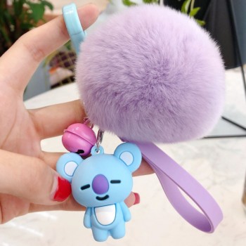 BaoChenYi  BT21 Cute Fur Ball Plush Keychain Tata Chimmy Handbag Charm Pendant Key Holder Chain Accessory For Kid YLM9634
