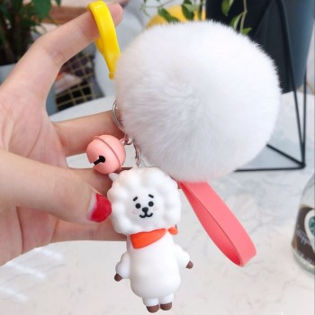BaoChenYi  BT21 Cute Fur Ball Plush Keychain Tata Chimmy Handbag Charm Pendant Key Holder Chain Accessory For Kid YLM9634