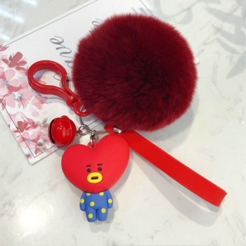 BaoChenYi  BT21 Cute Fur Ball Plush Keychain Tata Chimmy Handbag Charm Pendant Key Holder Chain Accessory For Kid YLM9634