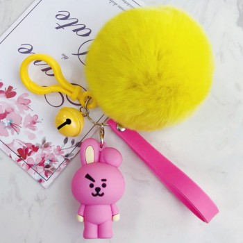 BaoChenYi  BT21 Cute Fur Ball Plush Keychain Tata Chimmy Handbag Charm Pendant Key Holder Chain Accessory For Kid YLM9634