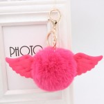Cute Girl Toy Angel wings hair ball keychain Plush Rex Rabbit Hair Ball Fashion Adult Bag Decoration Pendant Angel Car Keychain