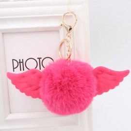 Cute Girl Toy Angel wings hair ball keychain Plush Rex Rabbit Hair Ball Fashion Adult Bag Decoration Pendant Angel Car Keychain