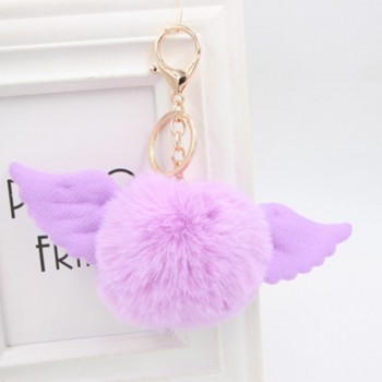 Cute Girl Toy Angel wings hair ball keychain Plush Rex Rabbit Hair Ball Fashion Adult Bag Decoration Pendant Angel Car Keychain