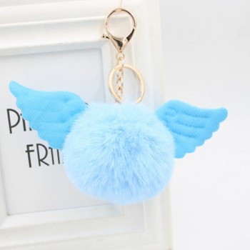 Cute Girl Toy Angel wings hair ball keychain Plush Rex Rabbit Hair Ball Fashion Adult Bag Decoration Pendant Angel Car Keychain