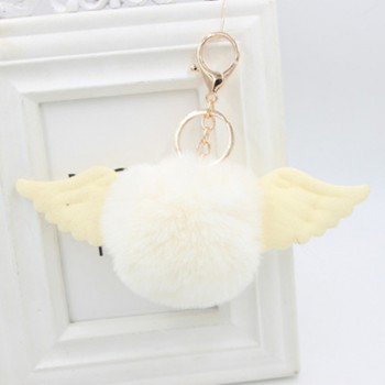 Cute Girl Toy Angel wings hair ball keychain Plush Rex Rabbit Hair Ball Fashion Adult Bag Decoration Pendant Angel Car Keychain