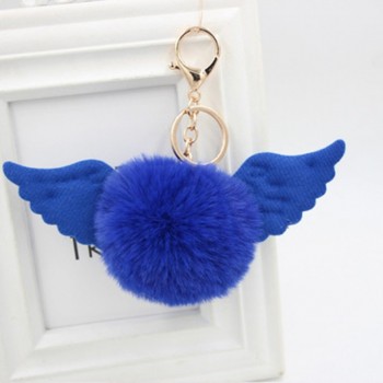 Cute Girl Toy Angel wings hair ball keychain Plush Rex Rabbit Hair Ball Fashion Adult Bag Decoration Pendant Angel Car Keychain