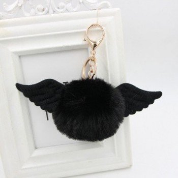 Cute Girl Toy Angel wings hair ball keychain Plush Rex Rabbit Hair Ball Fashion Adult Bag Decoration Pendant Angel Car Keychain