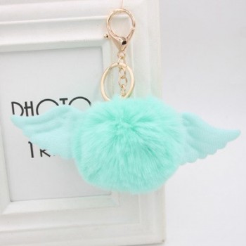 Cute Girl Toy Angel wings hair ball keychain Plush Rex Rabbit Hair Ball Fashion Adult Bag Decoration Pendant Angel Car Keychain