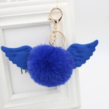 Cute Girl Toy Angel wings hair ball keychain Plush Rex Rabbit Hair Ball Fashion Adult Bag Decoration Pendant Angel Car Keychain