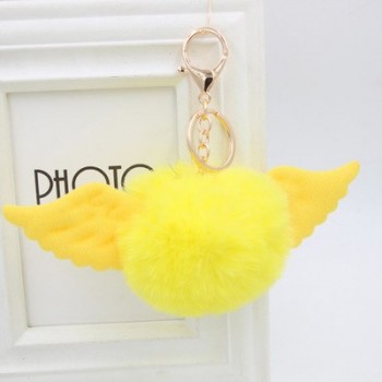 Cute Girl Toy Angel wings hair ball keychain Plush Rex Rabbit Hair Ball Fashion Adult Bag Decoration Pendant Angel Car Keychain