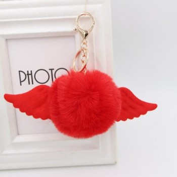 Cute Girl Toy Angel wings hair ball keychain Plush Rex Rabbit Hair Ball Fashion Adult Bag Decoration Pendant Angel Car Keychain