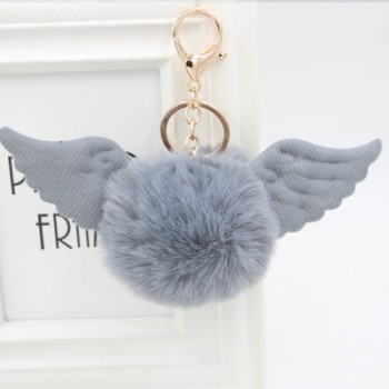 Cute Girl Toy Angel wings hair ball keychain Plush Rex Rabbit Hair Ball Fashion Adult Bag Decoration Pendant Angel Car Keychain