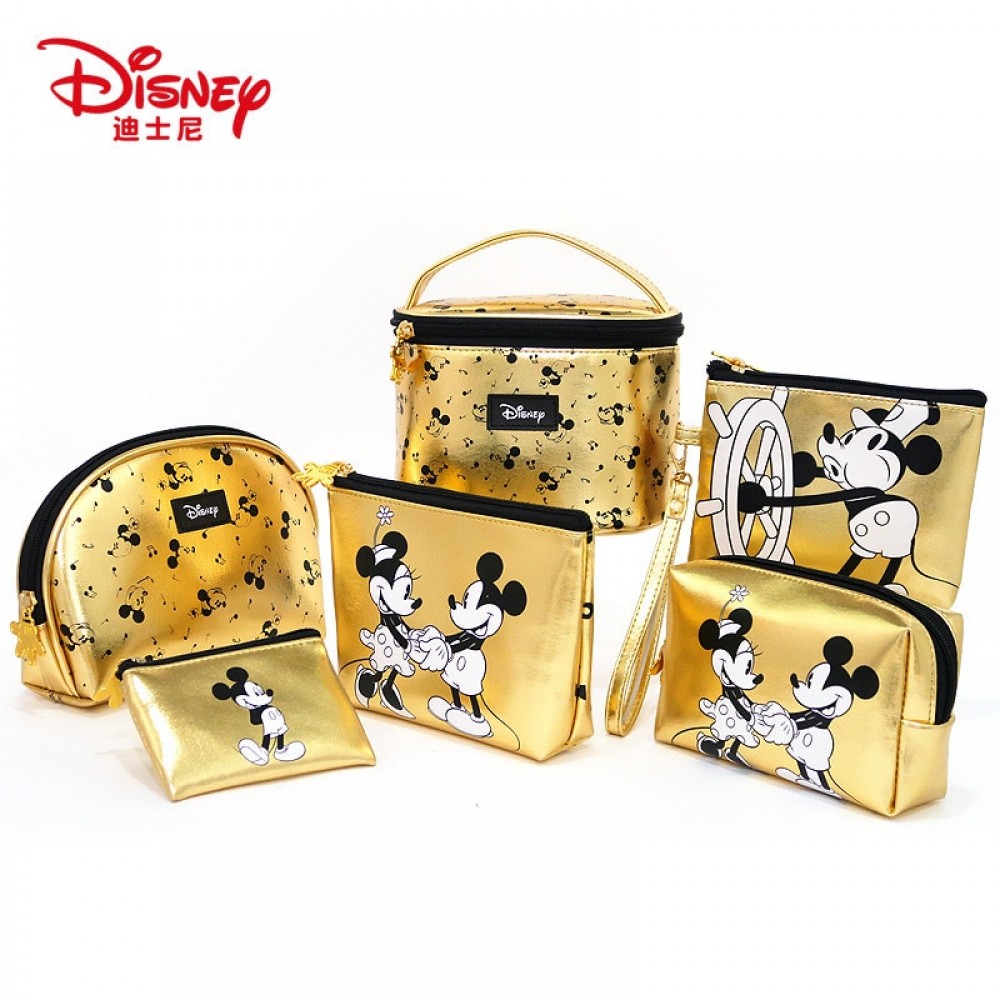 Disney Minnie Mouse portable cosmetic make up bag multi-purpose storage coin golden purse handbag cartoon Mickey Mouse Makeup PU