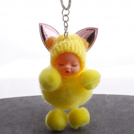 Mini Plush Kawaii Sleeping doll Fur keychain Soft Toys Cute Kids Plush Dolls pompom fluffy Car Key Holder Charm Baby Girls gift