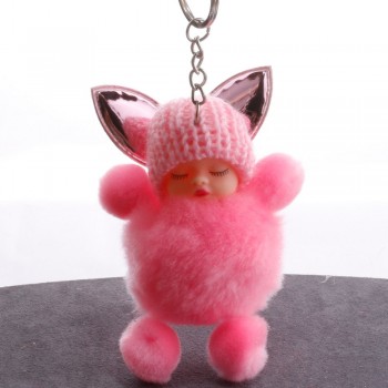 Mini Plush Kawaii Sleeping doll Fur keychain Soft Toys Cute Kids Plush Dolls pompom fluffy Car Key Holder Charm Baby Girls gift