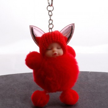 Mini Plush Kawaii Sleeping doll Fur keychain Soft Toys Cute Kids Plush Dolls pompom fluffy Car Key Holder Charm Baby Girls gift