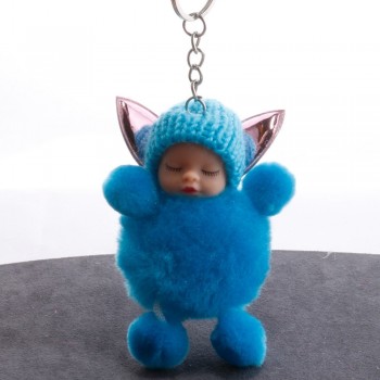 Mini Plush Kawaii Sleeping doll Fur keychain Soft Toys Cute Kids Plush Dolls pompom fluffy Car Key Holder Charm Baby Girls gift