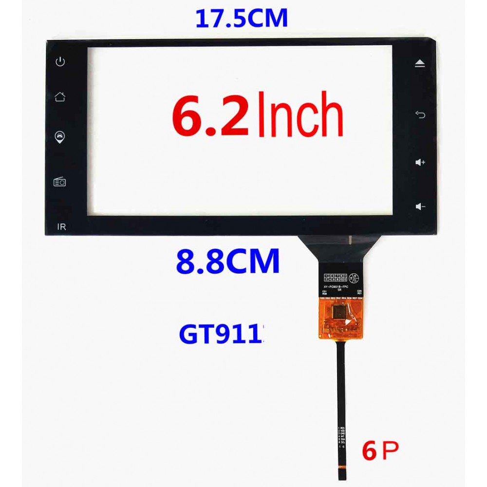 6.2inch I2C Interface Capacitive touch Screen For Car Navigation corolla  175*88mm GT911 XY-PG9016-FPC