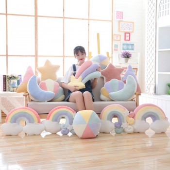 candy color cloud star moon rainbow pillow round shape stuffed soft ball pillow cushion home sofa decor pillow gift for friend