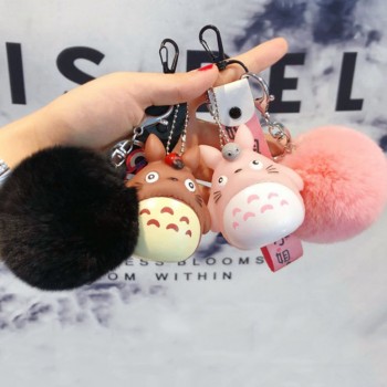 1 Pc Kawaii Cartoon Japan Rabbit Fur Pom Pom Totoro plush Keychain Fur Ball  Key Ring Bag Pendant Plush toy